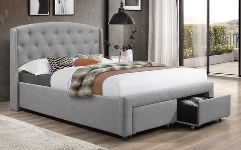 SP-5290 Grey Fabric Platform Bed w/ Storage Drawers