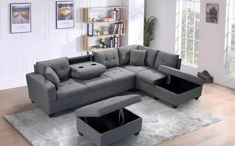 Haven Sectional w/ Drop Down Tray And Storage Ottomon