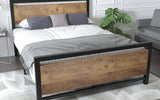 SP-5260 Black Steel Platform Bed w/ Brown Wooden Panels