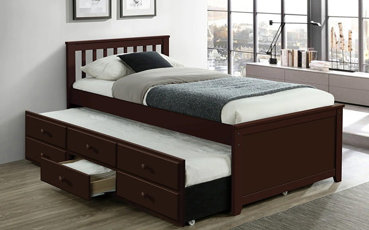 SP-300 Wood Trundle Bed w/ Pull Out Bed & Storage Drawers