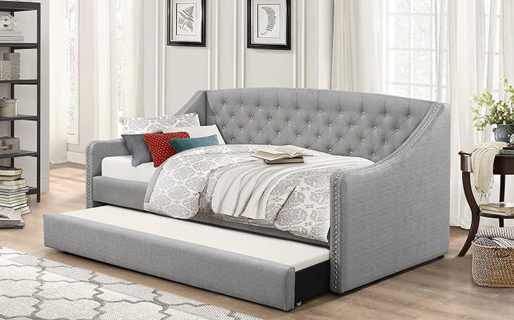 SP-308 Grey Fabric Trundle Bed w/ Pull Out Bed