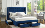 SP-5321 Blue Velvet Platform Bed w/ Storage Drawers